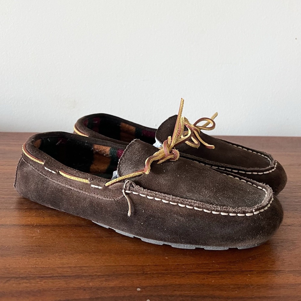 Woolrich Suede Moccasin Slippers Brown Leather Lace Mens‎ Size 9